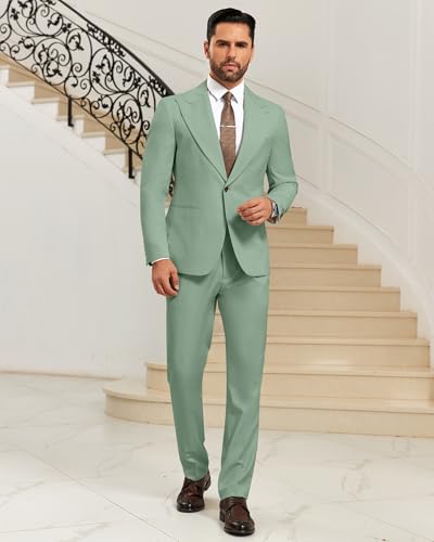 Mens Suit 2 Piece Slim Fit Suits for Men Peak Lapel 1 Button Suit Formal Wedding Prom Groom Blazer Pant Tuxedo3