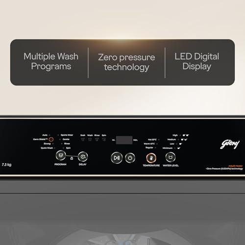 Image of Godrej 7.5 Kg Fully Automatic Top Load Washing Machine with In-built Heater, Germ Shield Technology, Stainless Steel Drum & 5 Years Warranty (WTEON VAL 75 5.0 FDAG C MTBK)