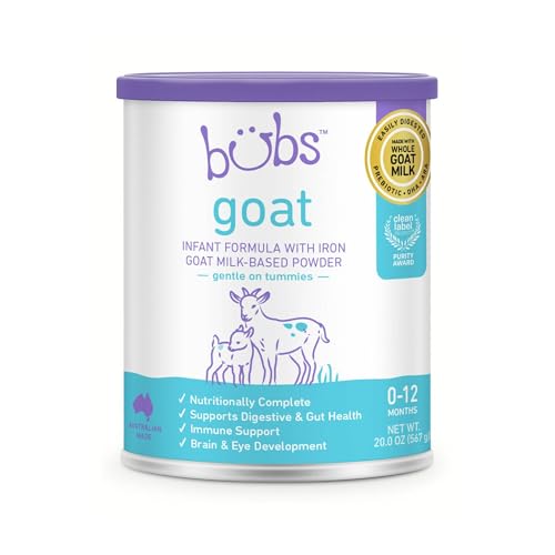 Bubs Whole Goat Milk Formula with Iron, Goat Milk-Based Powder, for Infants 0-12 Months, Made with...