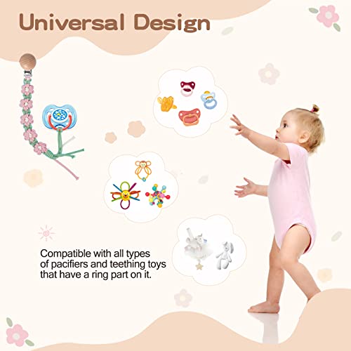 Symbolife Pacifier Clip For Boys Girls Floral Daisy Macrame Paci Clip Pacifier Holder Leash Boho Wooden Clips Handmade Braided Cotton Unisex Baby Shower Birthday Gift Christmas Gift #TOP5
