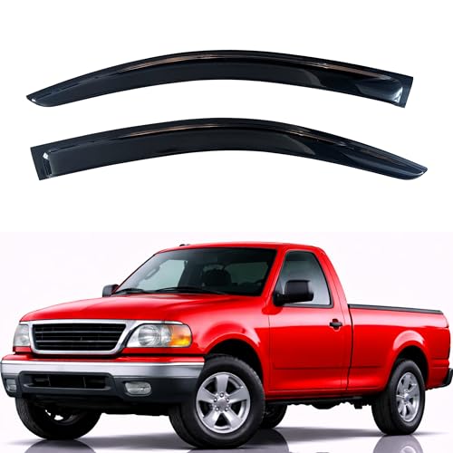 Image of KPY Rain Guards Fit for 1997-2003 Ford F150 Regular Cab & 2004 F150 Heritage Regular Cab, Out-Channel Window Visors Vent Wind Deflectors 2PC, 1997-1999 Ford F250 Regular Cab Light Duty (Single Cab)