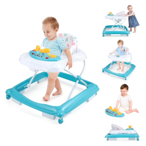 Image of BABY JOY Baby Walker, 4 in 1 Foldable Activity Walker with Adjustable Height, Music, Lights, Anti-Rollover Toddler Push Walker, Baby Walker with Wheels for Boys Girls 7-14 Months (Green)
