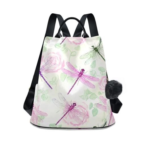 Sac à dos casual daypack libellules rose pour sorties en ville et parc