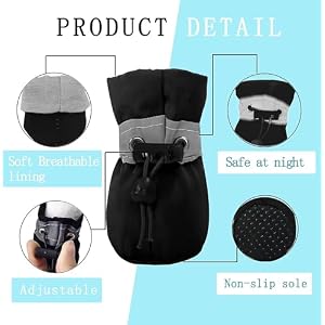 YAODHAOD Dog Shoes for Small Dogs Anti Slip Dogs Boots Paw Protector for Winter Snowy Day Summer Hot Pavement Dog Booties with Reflective Straps Cat Dog Shoe for Indoor Hardfloors Black 7