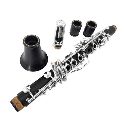 Yinfente Professionelle B flache Klarinette, Ebonitholz, 2 Fässer, mit Tasche, Stoff, Zubehör (schwarz)