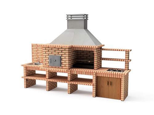 MOVELAR - Barbacoa de Obra Prefabricada de Leña y Carbón Modelo Luxor Royal Gourmet (Gris, Naranja - 382 x 94 x 268 cm) REF: 3512/2 - Cocina de Exterior con Placa de Gas, Fregadero y Parrilla