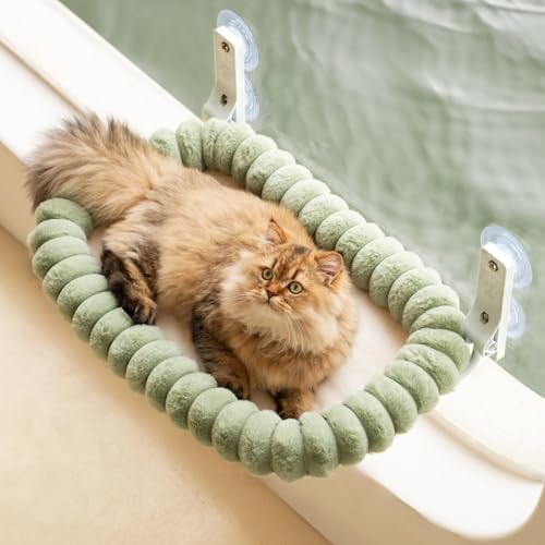 EDAGNY Katzen Fensterliege Hängematte Weich mit Abnehmbarem Wendebezug - Katzen Hängematte Fenster mit Stabiles Stahlgestell Halt bis 18kg (Grün, M)