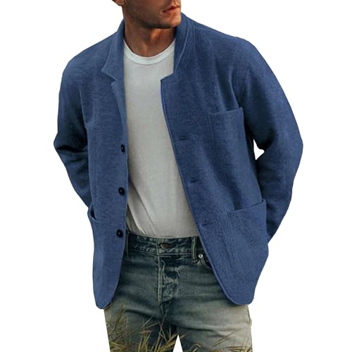 DGKaxiyaHM Men's Solid Colour Casual Shirt Jacket Lightweight Linen Sport Coat Button Down Overshirt Coat With Pockets (3X-Large,Haze Blue 1)