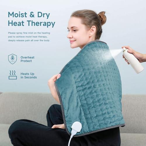 Image of Electric Heating Pad for Back Period Pain & Relax, Christmas Mother Father Day Gifts for Women Mom Older, Portable Heating Pad for Shoulder Neck with 4 Timer & 6 Fast Heat Up