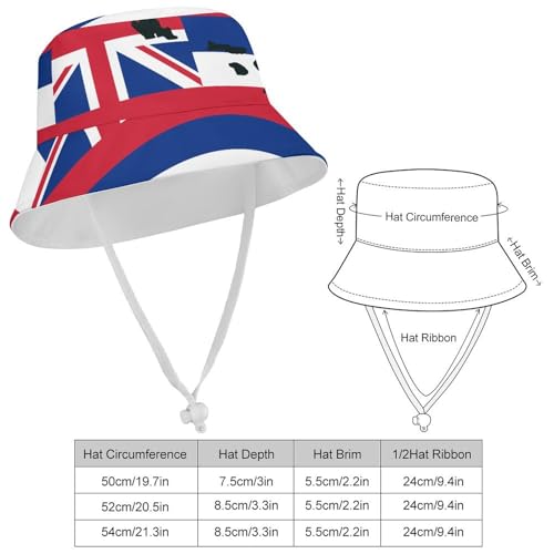Map of Hawaii and Hawaiian FlagChildren's Bucket Hat for Boys and Girls, Breathable Summer Beach Hat54cm2