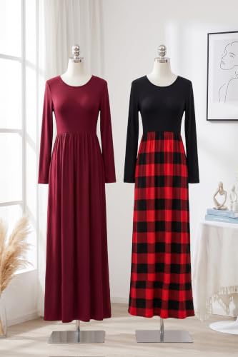 Image of AUSELILY Womens Long Sleeve Maxi Dress Casual Empire Waist with Pockets