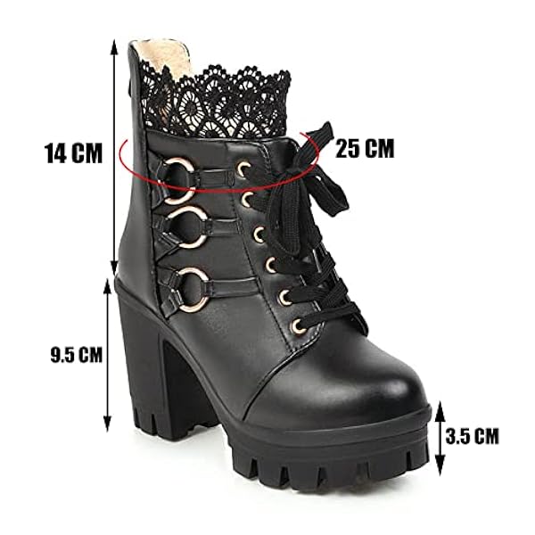 Damesplatform Ankle Boots Lace Up Block Heel Combat Boots Round Toe herfst winter lolita cosplay laarsjes,zwart,34 EU