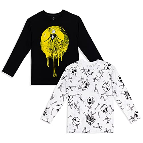 Disney Nightmare Before Christmas Jack Skellington Big Boys 2 Pack Long Sleeve T-Shirt 14-16 Black/Gray