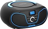 LONPOO Portable CD Boombox, CD Player with Clear Stereo Sound, Bluetooth 5.3, FM Radio, USB/AUX/3.5mm Earphone Jack, AC/Battery Powered for Home Outdoor Kids Elders (LP-D02)