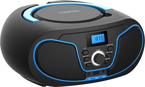 LONPOO Portable CD Boombox, CD Player with Clear Stereo Sound, Bluetooth 5.3, FM Radio, USB/AUX/3.5mm Earphone Jack, AC/Battery Powered for Home Outdoor Kids Elders (LP-D02)