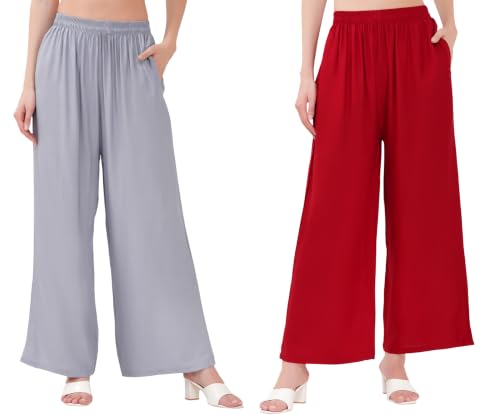 Image of Buy That Trendz Palazzo Pants for Women Rayon Elasticated Regular Fit Flared Wide Leg M to 6XL Pack of 2