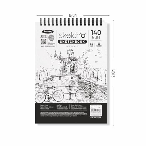Anupam SketchO Sketch Book A5 Top Spiral Bound Sketchpad Acid Free Paper 140 GSM for Artists, Professional (50 Sheets, 100 Pages) (Pack of 2) - Image 2 thumbnail