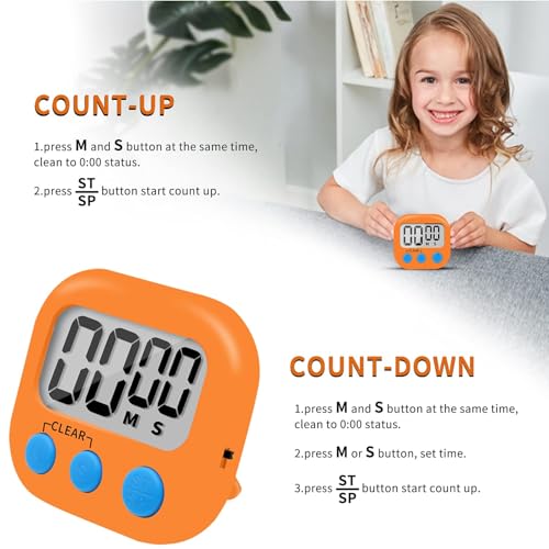 12 Pack Small Digital Kitchen Timer Magnetic Back and ON/Off Switch,Minute Second Count Up Countdown(White,Blue,Orange - Image 3
