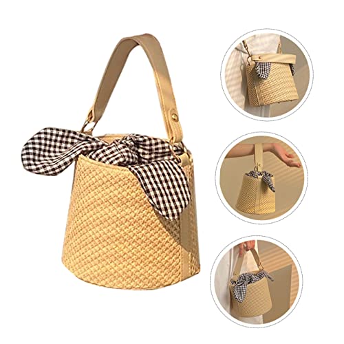 Bolso de cubo tejido para mujer estilo tote cruzado miniatura 4