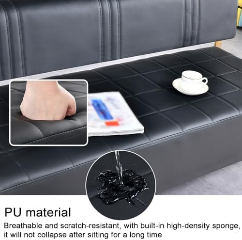 Green Waiting Room Bench, PU Reception Chairs with Arms, 150x55x70cm for Office, Clinic, Airport, Bank & Barber - Comfortable Seating for Waiting Areas