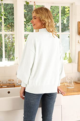 Image of WEACZZY Women's Sweater Mock Neck Long Lantern Sleeve Lightweight Knit Tops