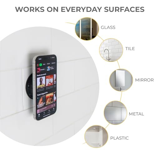 Image of hula+ MagSafe Phone Holder Portable Mount, Reusable Stand for Shower, Mirror, Kitchen, Window, & Bathroom Compatible with MagSafe Adjustable Rotation for Content, TikTok, Movies & Music