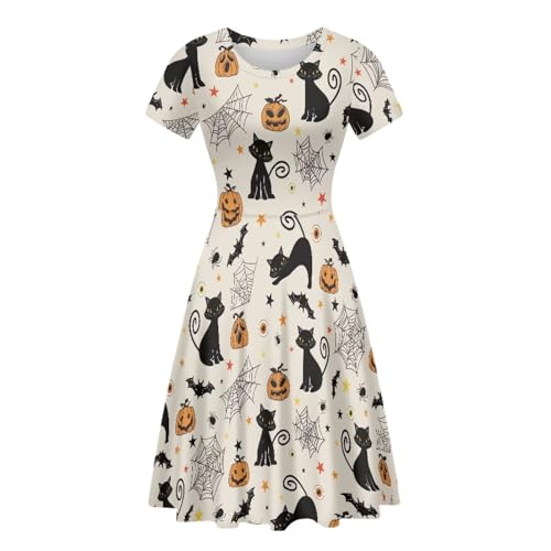 Image of POLERO Sunflower Dress for Women Floral Summer Dresses Short Sleeve Casual Sundresses Midi Dresses