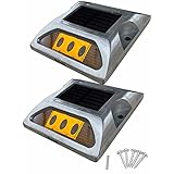 Kasamy 6 LED 道路 鋲 路肩 標 誘導 灯 ソーラー 充電 式 セット （ 黄 点滅 2個 + ビス 5本 ）