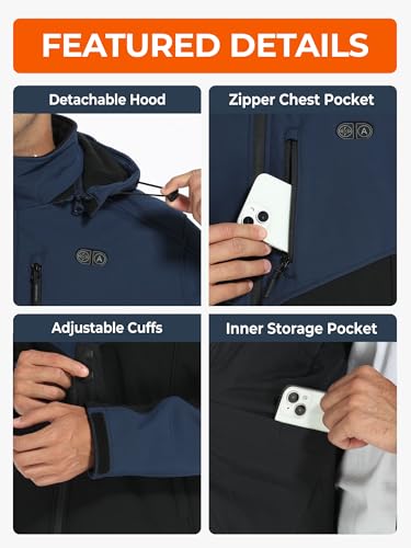 Image of ORORO Men's 5-Zone Dual Control Heated Jacket with Sleeve Heating | Up to 20 hours on sleeve heating, zipper chest pocket, water resistant shell, detachable hood, machine washable