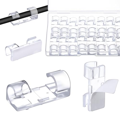 40 Piezas Clips Transparentes para Cables, Sujetacables Adhesivos para Organización de Cables Bajo Escritorio miniatura 1