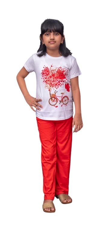 Image of Rabbittospotty Cotton Hosiery Cartoon Printed Night Suits for Girls (9-16 Years) Red White Navyblue Pink and Greenwhite