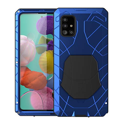 Review Discount Feitenn Samsung Galaxy A51 Case, Galaxy A51 Case Metal, Heavy Duty, Gorilla Glass Cover Armor Aluminum Alloy Military Heavy Duty Bumper Shockproof Men Hard Defender for Samsung Galaxy A51 2020 - Blue