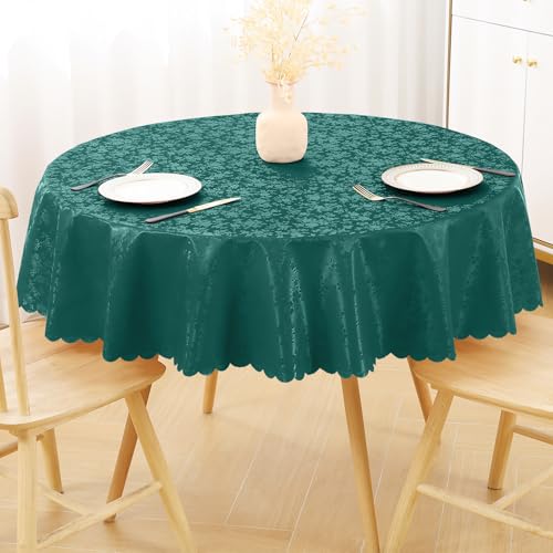 Image of Smiry Round Table Cloth, Waterproof Heavy Duty Vinyl Tablecloths, Wipeable Washable Table Cover for Kitchen and Dining Room (Green, 60 inch Round)