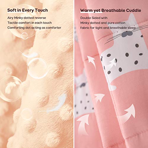 Image of Uttermara Weighted Blanket 7 lbs, Ultra Cozy Minky Fleece and Cotton Sided with Cartoon Patterns, Reversible Heavy Blanket Great for Calming and Sleeping, 36x48 inches, Pink Cat