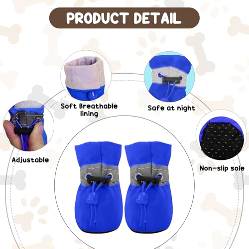 4 PCS Hundeschuhe Sommer, Hundeschuhe Pfotenschutz, Pfotenschutz für Hunde, Ausgestattet mit Reflektierendem Band, Geeignet für Den Lnnen- und Außenbereich, Atmungsaktiv und Verschleißfest/Blau 2