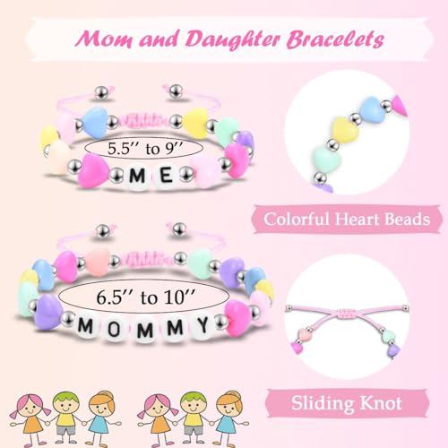 Mommy and Me Matching Bracelets Set, First Day of School Kindergarten Preschool First Grade Gifts, Back to School Gifts for Daughter Girls 6