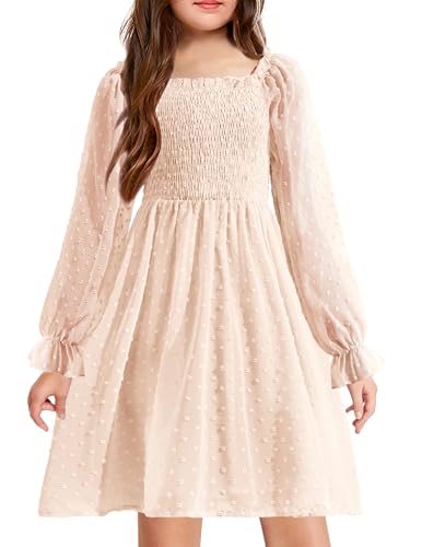 Arshiner Girl Tulle Dress Winter Long Sleeve Teen Girls Party Casual Dresses 5-14Y