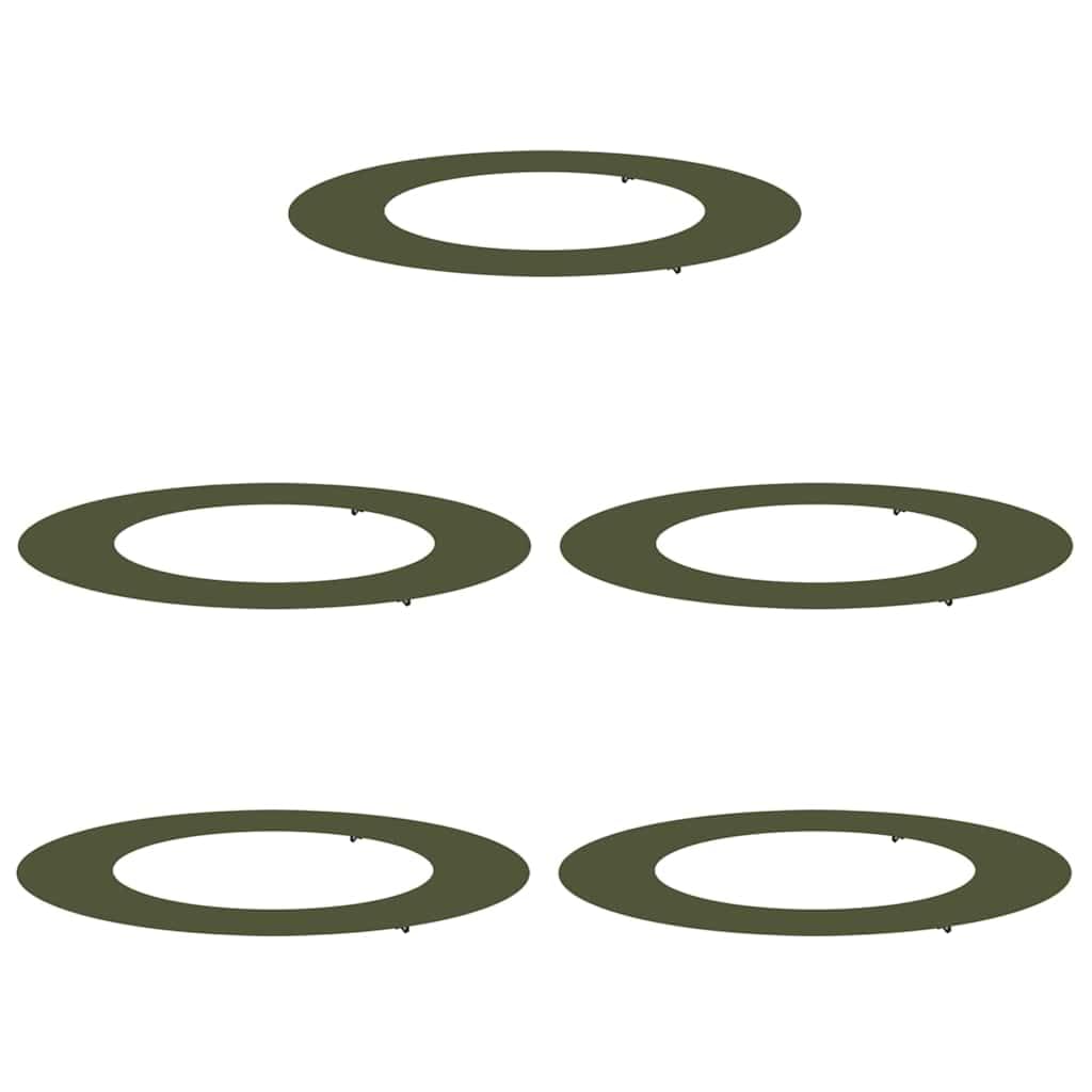 Lot de 5 anneaux de protection pour arbre ovales en acier - 50 cm - Vert olive - Diamètre : 50/80 cm - Protection des racines moderne pour troncs d'arbre - Montage facile avec tournevis