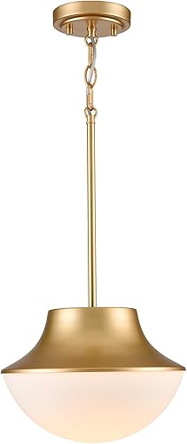 Miniatura 1 de Lámpara colgante moderna de mediados de siglo de 11.02 pulgadas de oro cepillado, isla de cocina con pantalla de vidrio de leche blanca sobre el