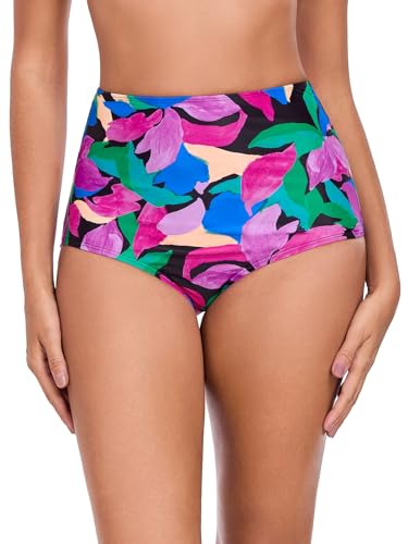 Ocean Blues Bas bikini taille haute feuilles femme couverture complète moyen