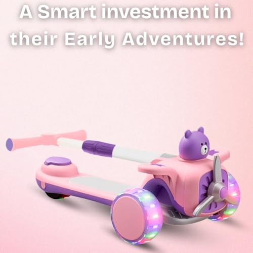 Image of 2-in-1 Multi Mode Kick Scooter for 3-10 Years Old Kids | 3-Level Height Adjustable Handlebar | Music & PU LED Flashing Wheels | Foldable and Lightweight (KS-213 Pink /Purple)
