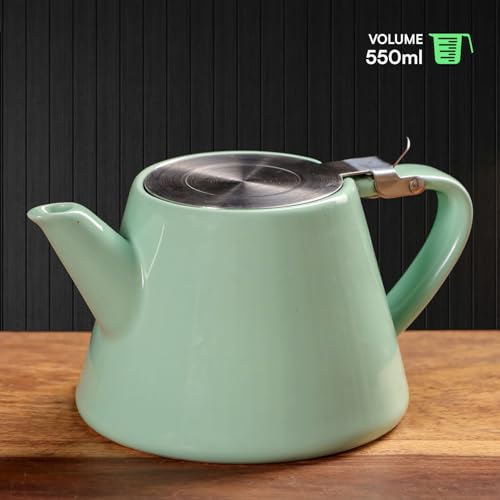 Image of Muse Teapot with Infuser | Ceramic Made with Stainless Steel Infuser | with Sleek and Modern Design Easy to Brew and Clean (Jade Green)
