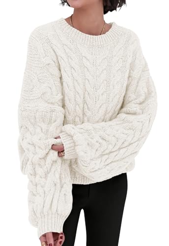 Image of PRETTYGARDEN Womens Sweaters Spring 2026 Cable Knit Long Sleeve Crewneck Oversized Sweater Chunky Pullover Loose Outfits