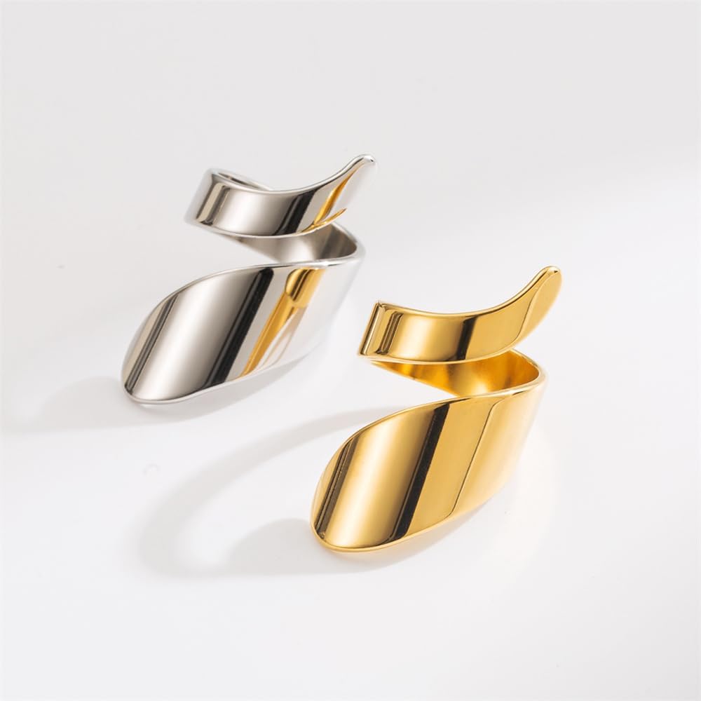 Dtja Twisted Stacking Statement Ring for Women Gold Plated Stainless Steel Fashion Spiral Open Wrap Band Finger Rings Comfort Fit Unique Birthday Holiday Jewelry Gift Size 7-8 - Image 4