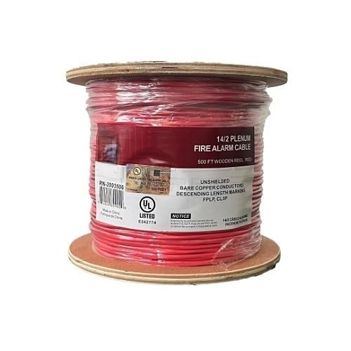 RN-2003506 14/2 Plenum Fire Alarm Cable, Solid Bare Copper, FPLP/CL3P/FT6 Rated, 500 ft, Red