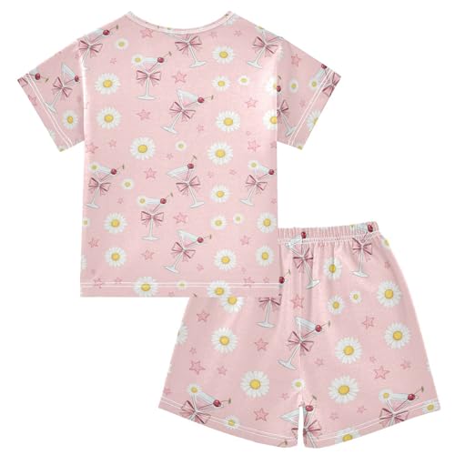 Pajama Short Sets Glasses White Flowers Soft Cotton Summer Sleepwear 2 Piece PJS Size 5-14T2