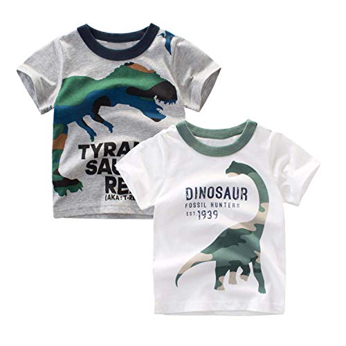 Jagrove - Camisetas para niños pequeños (2 unidades, manga corta, cuello redondo, diseño de dinosaurio, para coche de 2 a 7 años) - - 24 meses