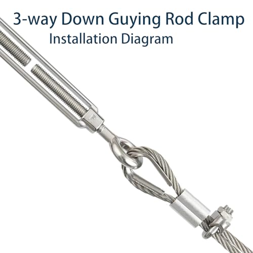 3 Way Down Guy Wire Ring Kit with 100ft Wires & Mount Accessaries, 3-Way Guying Antenna Mast Clamp, Fits Masts up to 2.4",Heavy Duty Stainless Steel by HEVIDUBANA - Used condition - Image 3