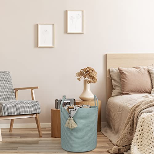 Image of XUANGUO Cotton Rope Laundry Basket Hamper for Clothes Large Light Green