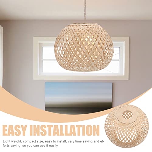 Image of Yardwe Rustic Woven Bamboo Lamp Shade Elegant Pendant Light Cover for Ceiling Lights Versatile Replacement Lampshade for Home Decor Softens Bright Light Easy to Install